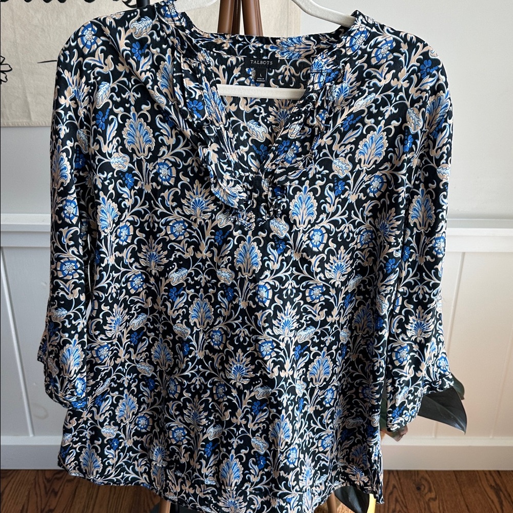 Talbots Blue Pattern Blouse